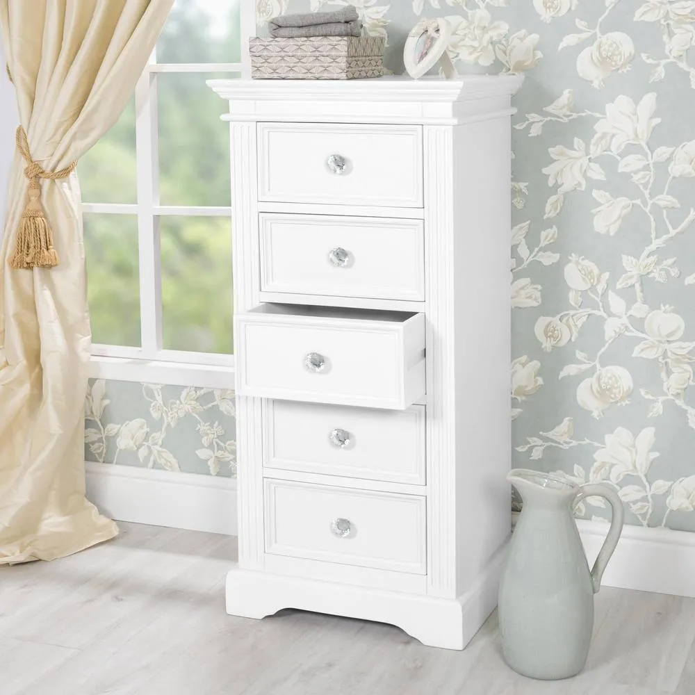 Statement Furniture Gainsborough White Tallboy with Crystal Handles 3
