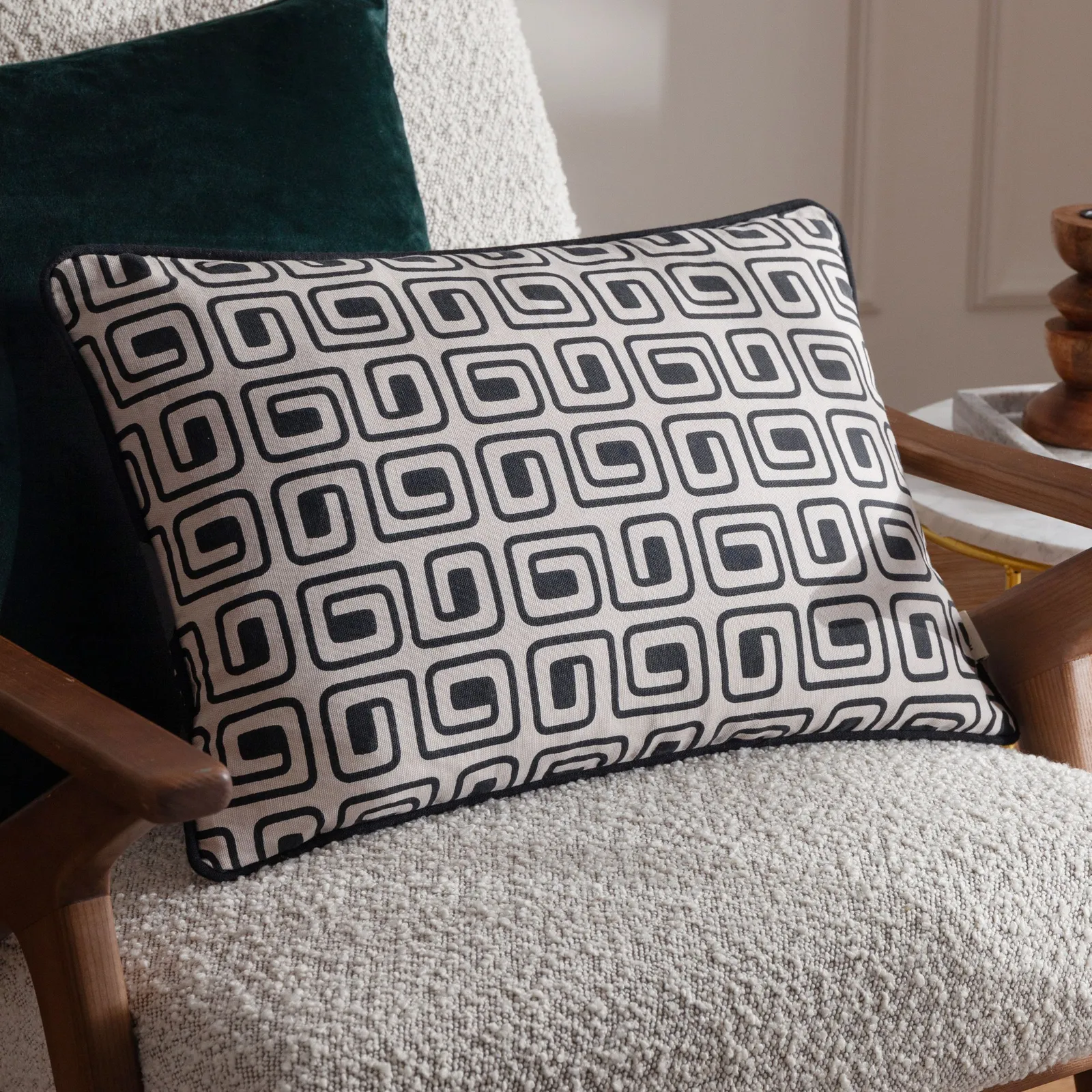 HOEM Safara Printed 100% Cotton Cushion in Black
