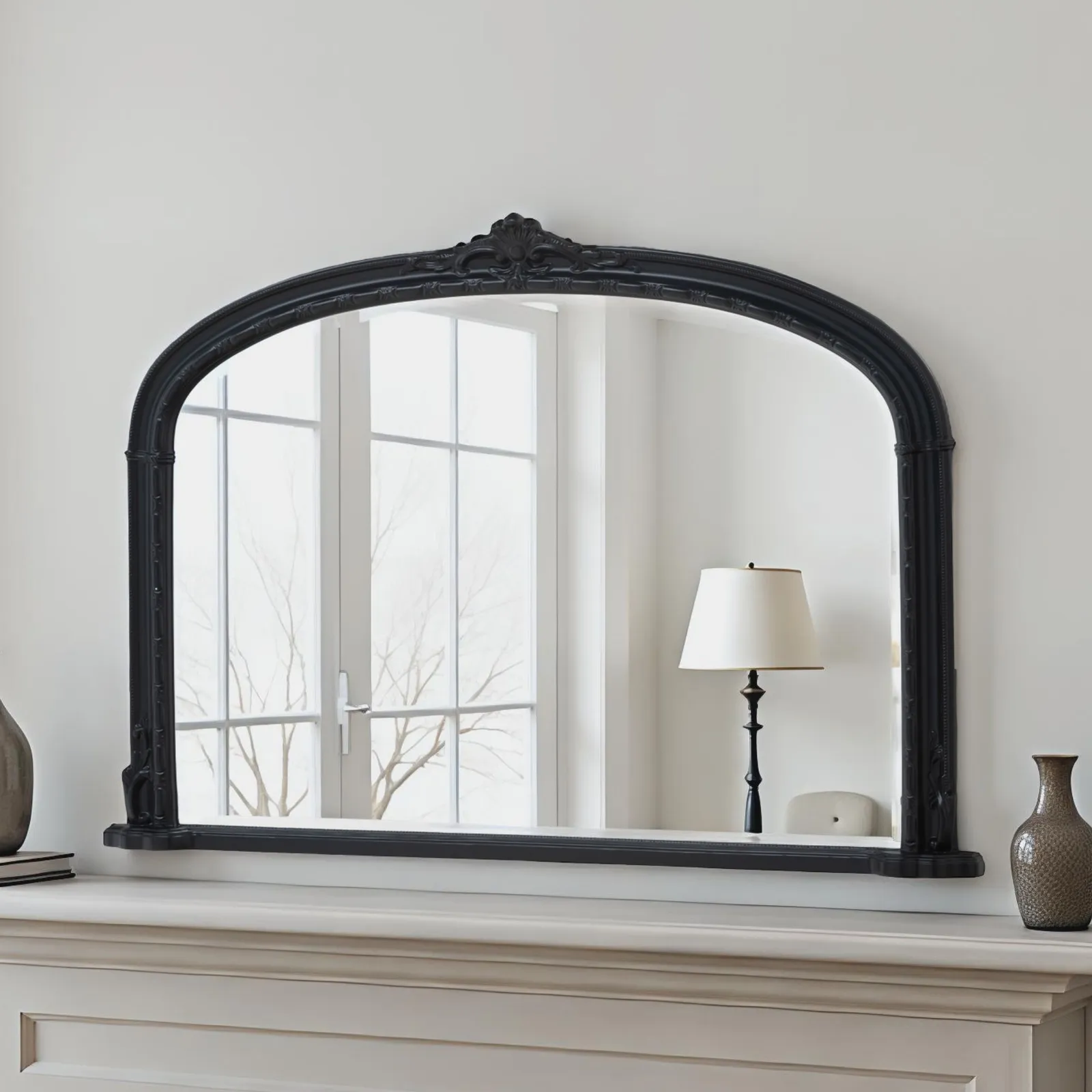 Yearn Mirrors Overmantle Mirror Arched 127(w) x 89cm(h) Victorian Mirror in Black 2