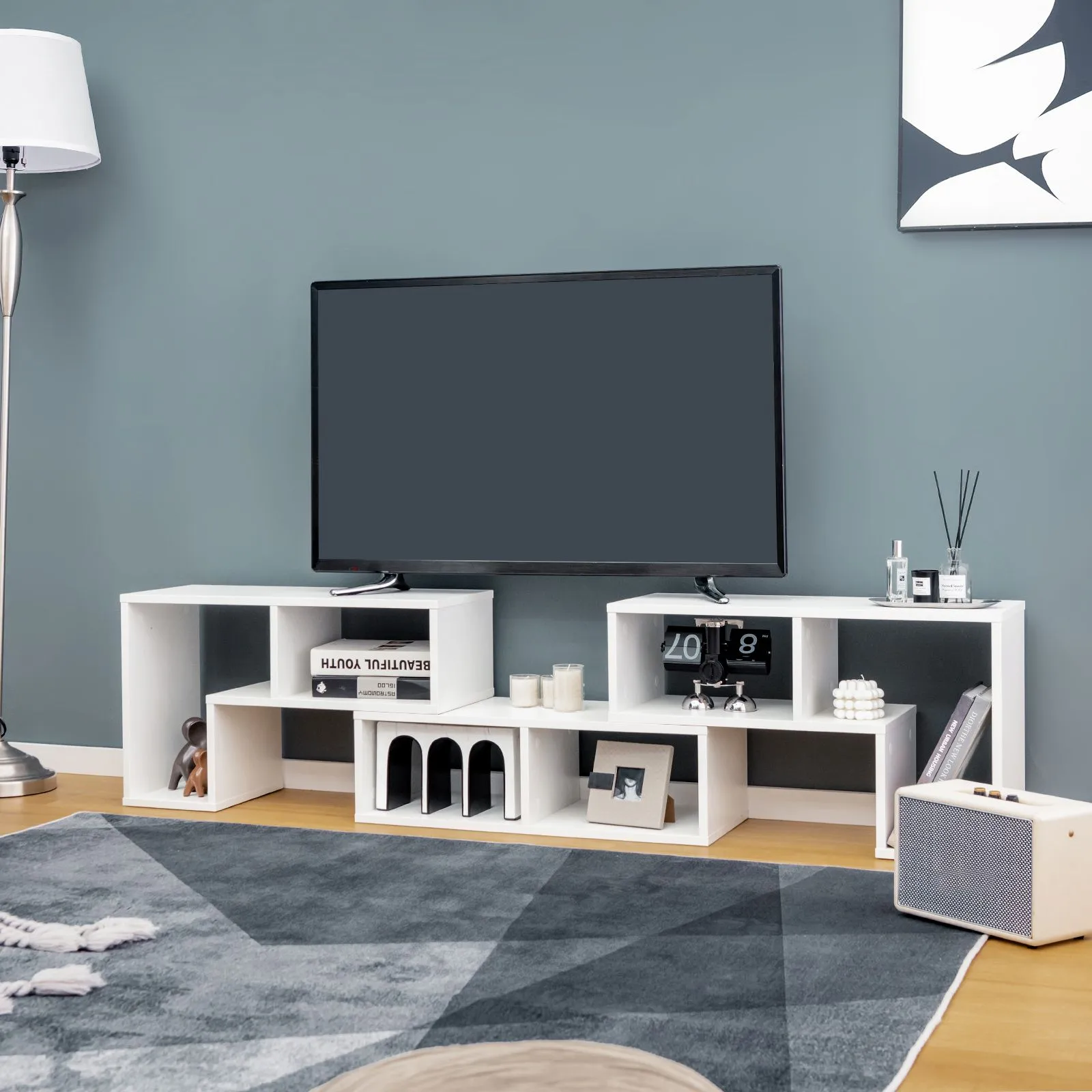 Costway TV Stand for TVs up to 65 Inches Free Combination Adjustable TV Cabinet Center in White 3