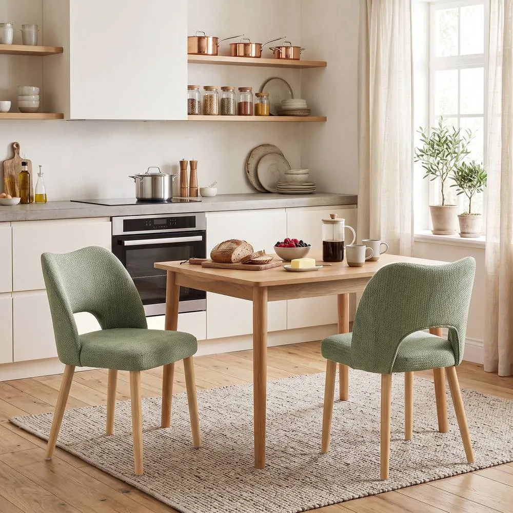 HOMCOM Dining Chairs Set of 2 Curved Open Back in Green 2