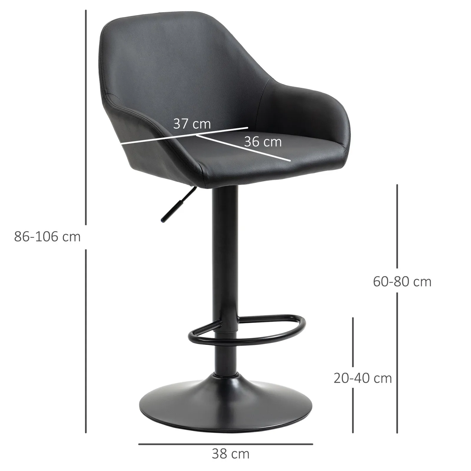 HOMCOM Bar Stools Set of 2 Swivel Barstool W/ Footrest Kitchen Dining Room in Black 3