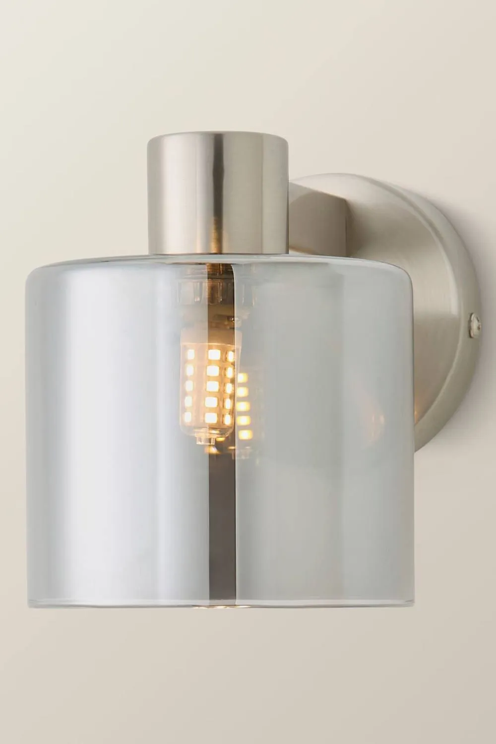 ValueLights Demi Smoked Glass Cup Wall Light in Metallic Silver 3