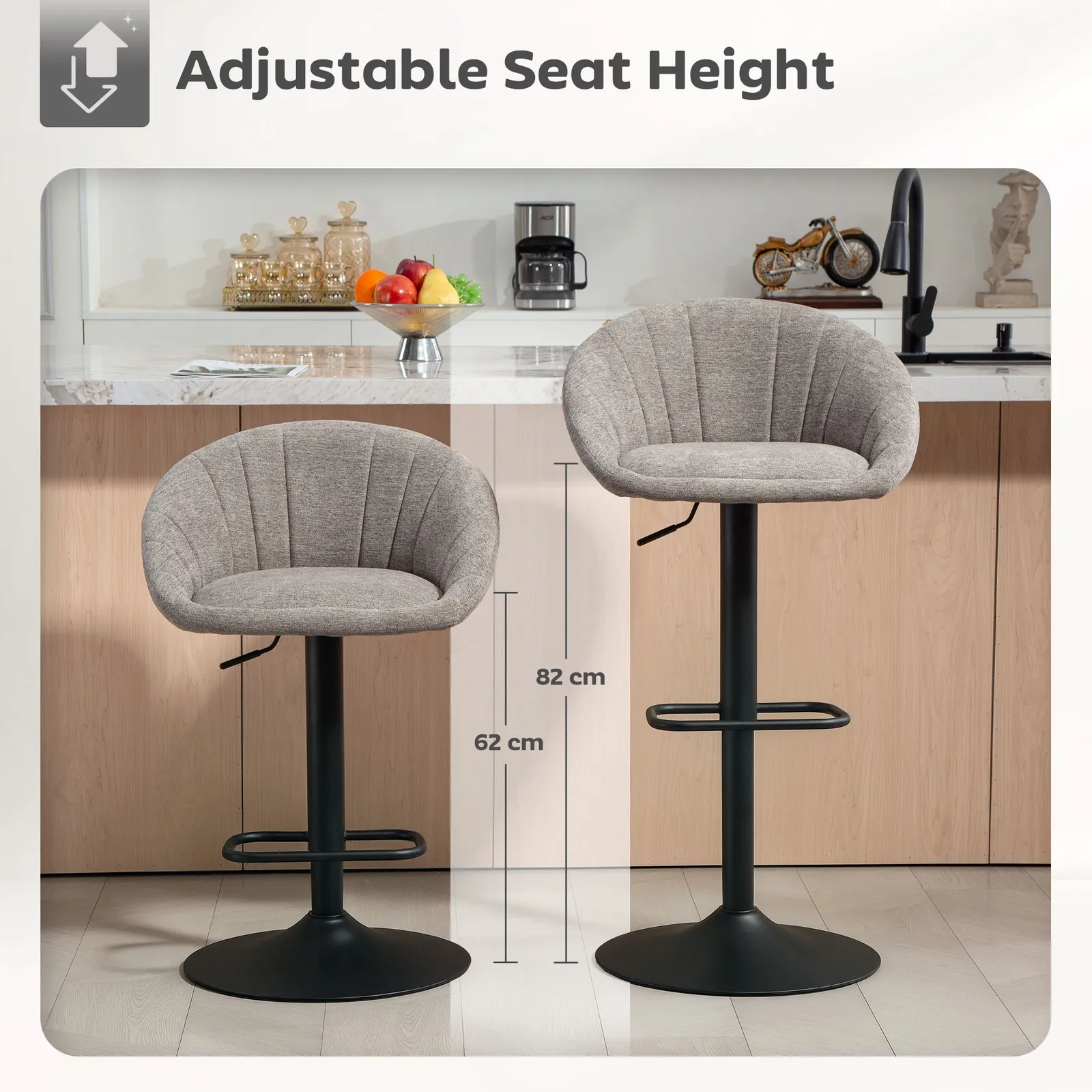 HOMCOM Swivel Bar Stools Set of 2 Height Adjustable Bar Chairs in Grey 4