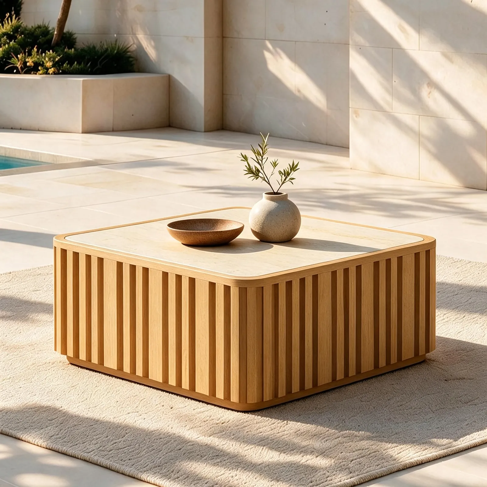 Aura Fluted Aluminium Outdoor Coffee Table with Sintered Stone Top