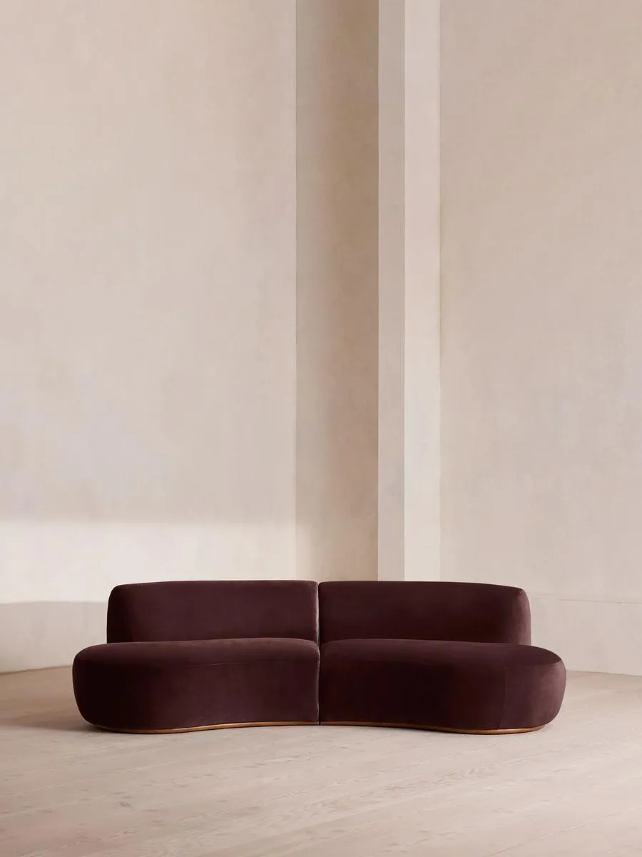 Aline Serpentine Modular Sofa, Three Seater, Velvet, Aubergine