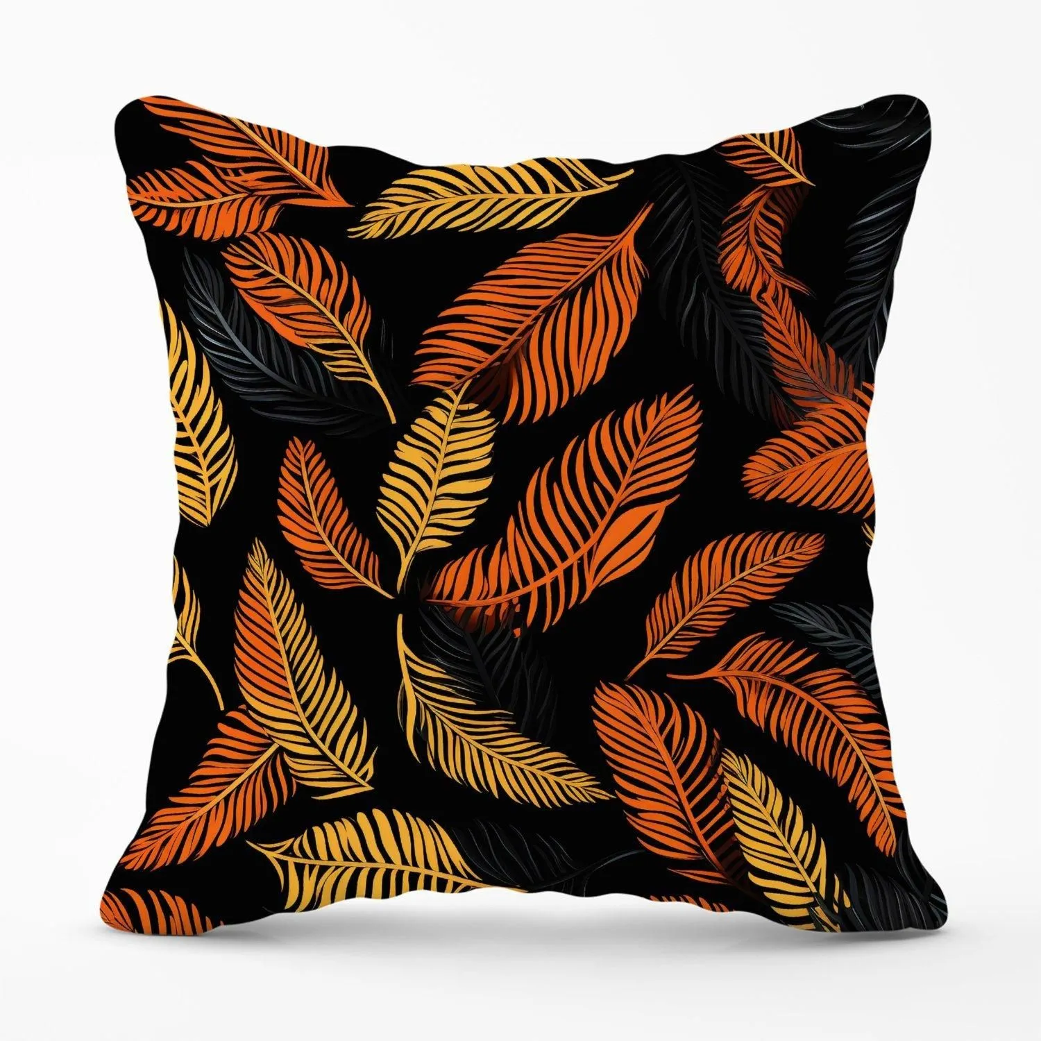 Warren Reed - Designer Orange Feather Leaves Outdoor Cushion