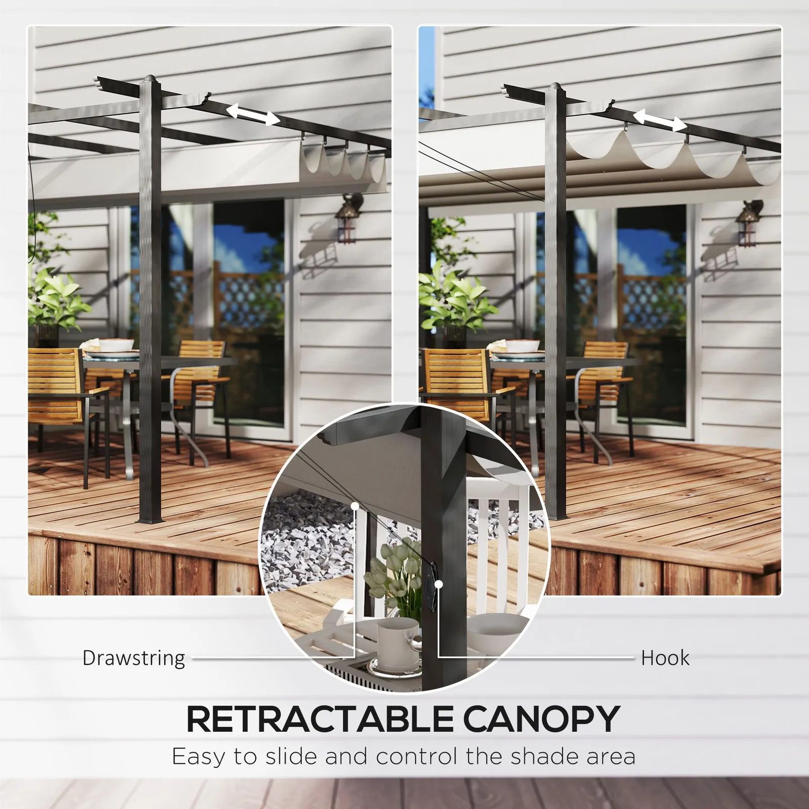 OUTSUNNY 4 x 3(m) Aluminium Pergola Gazebo Garden Shelter w/ Retractable Roof in Grey 5