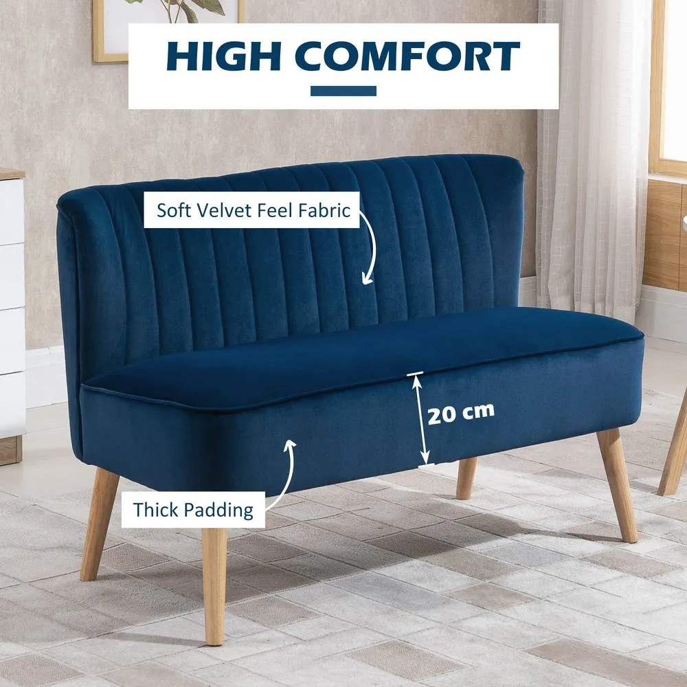 HOMCOM Double Sofa Foam Padding High Back, Dark Blue 4