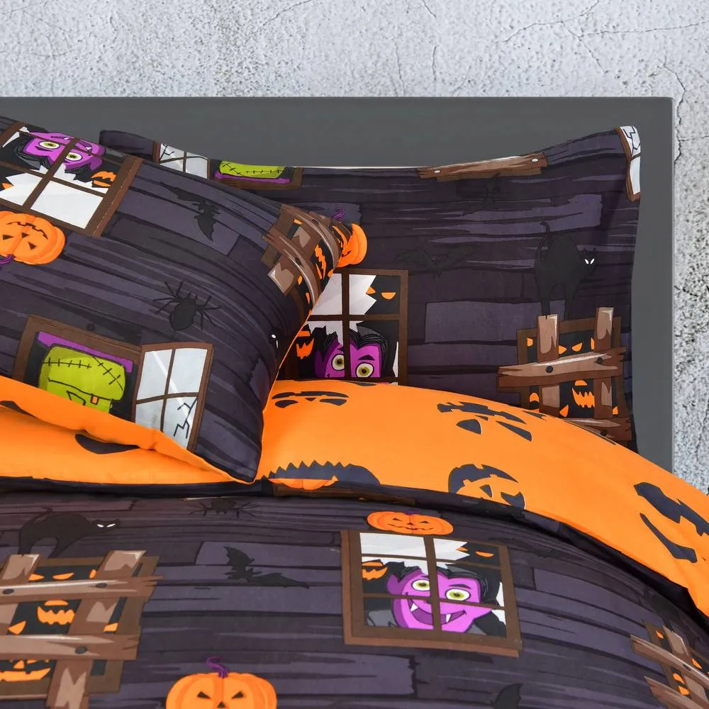 Smart Living Luxury Soft Reversible Haunted House Duvet Cover & Pillowcases in Charcoal 4