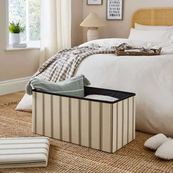 Faux Linen Folkstone Stripe Rectangle Ottoman 2