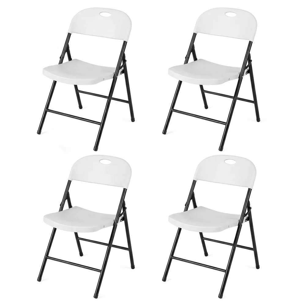 Costway Fold Plastic Chairs Set of 4 Commercial Seats w/ Curved PP Seat in White