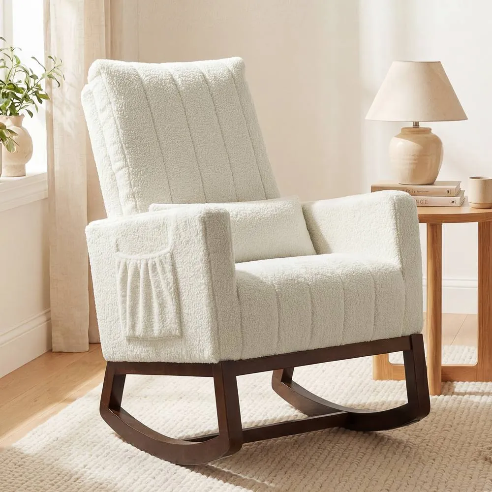 HOMCOM Rocking Chair for Adults, Lounge Rocker w/ Lumbar Pillow, Cream White 2