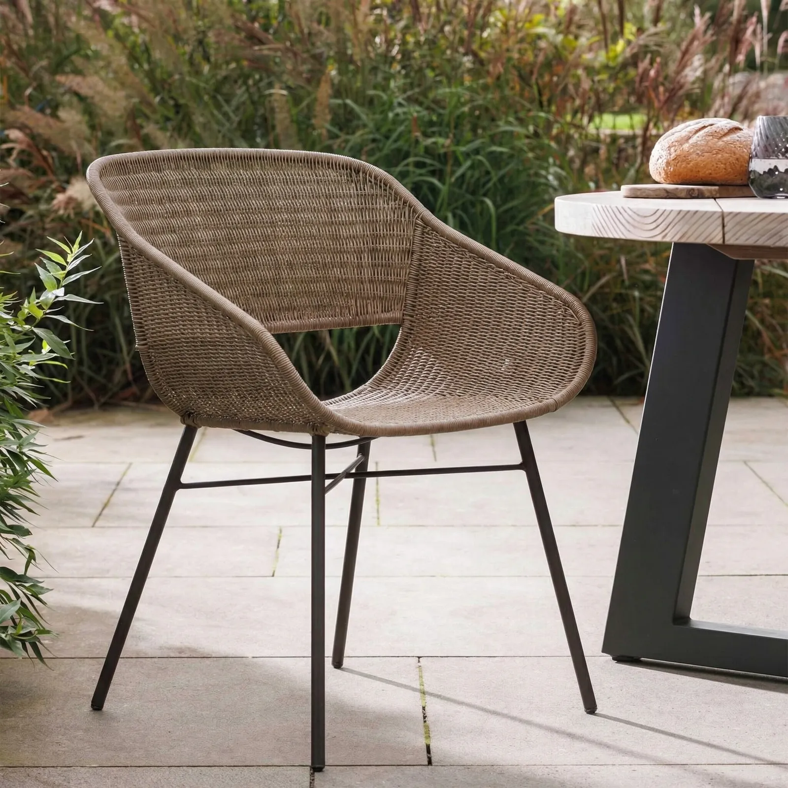 Merida Garden Dining Armchair, Rattan, Neutral | Barker & Stonehouse