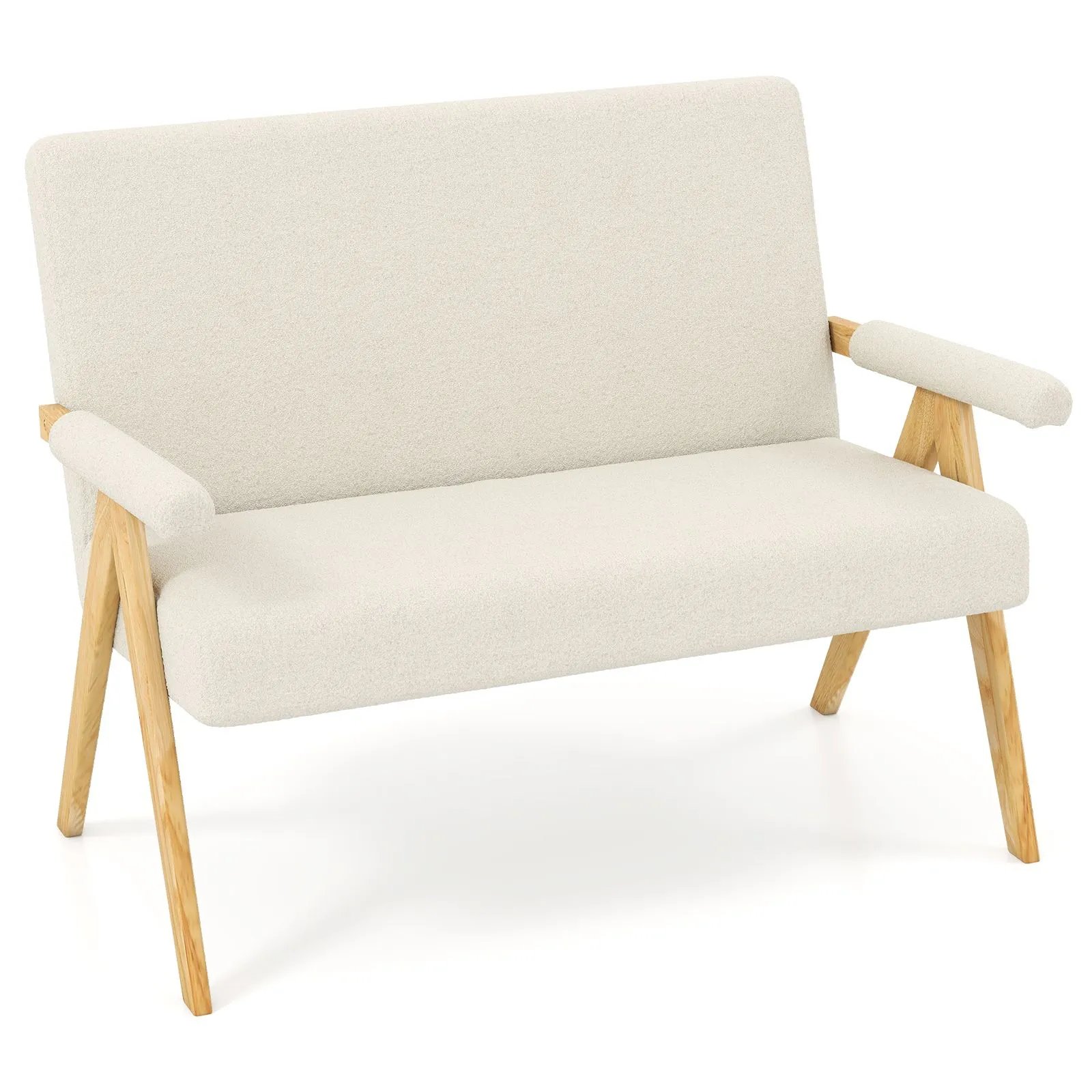 Costway Loveseat Sofa Comfy Upholstered Sherpa Couch with Armrests in White 3