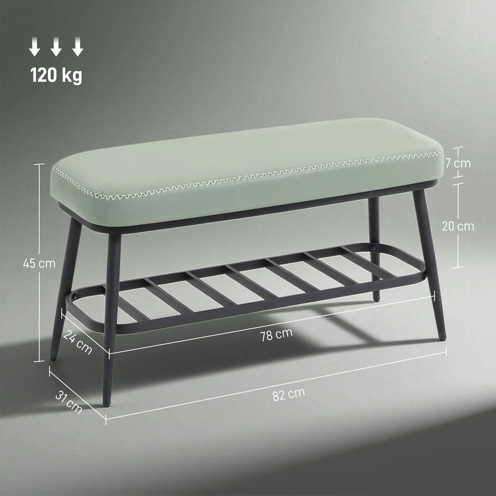 HOMCOM Shoe Bench, PU Leather Shoe Storage Bench for Entryway in Green 3