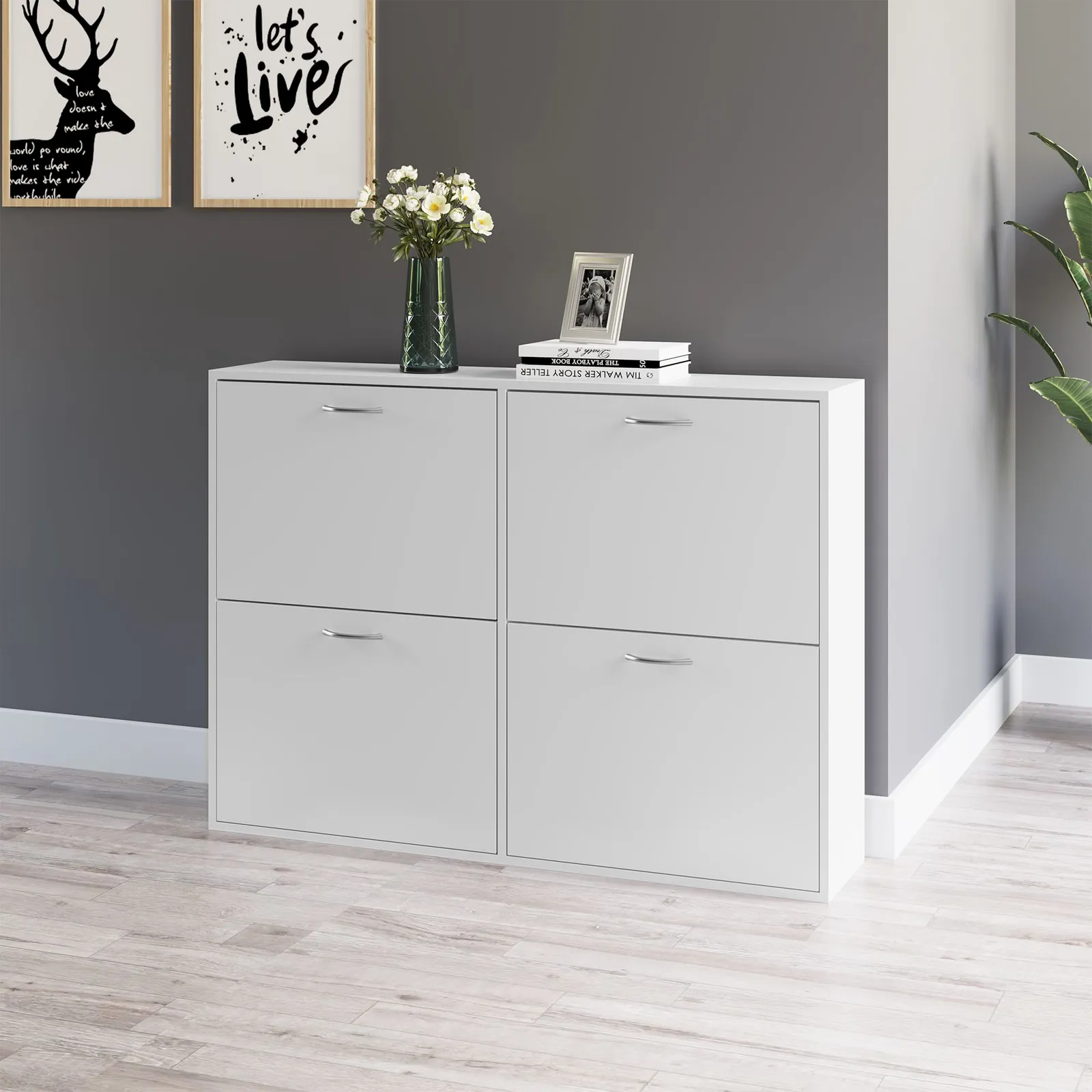 HOMCOM Shoe Cabinet Multi Cabinet Flip Down Shelf Drawer Organiser for Hallway in White
