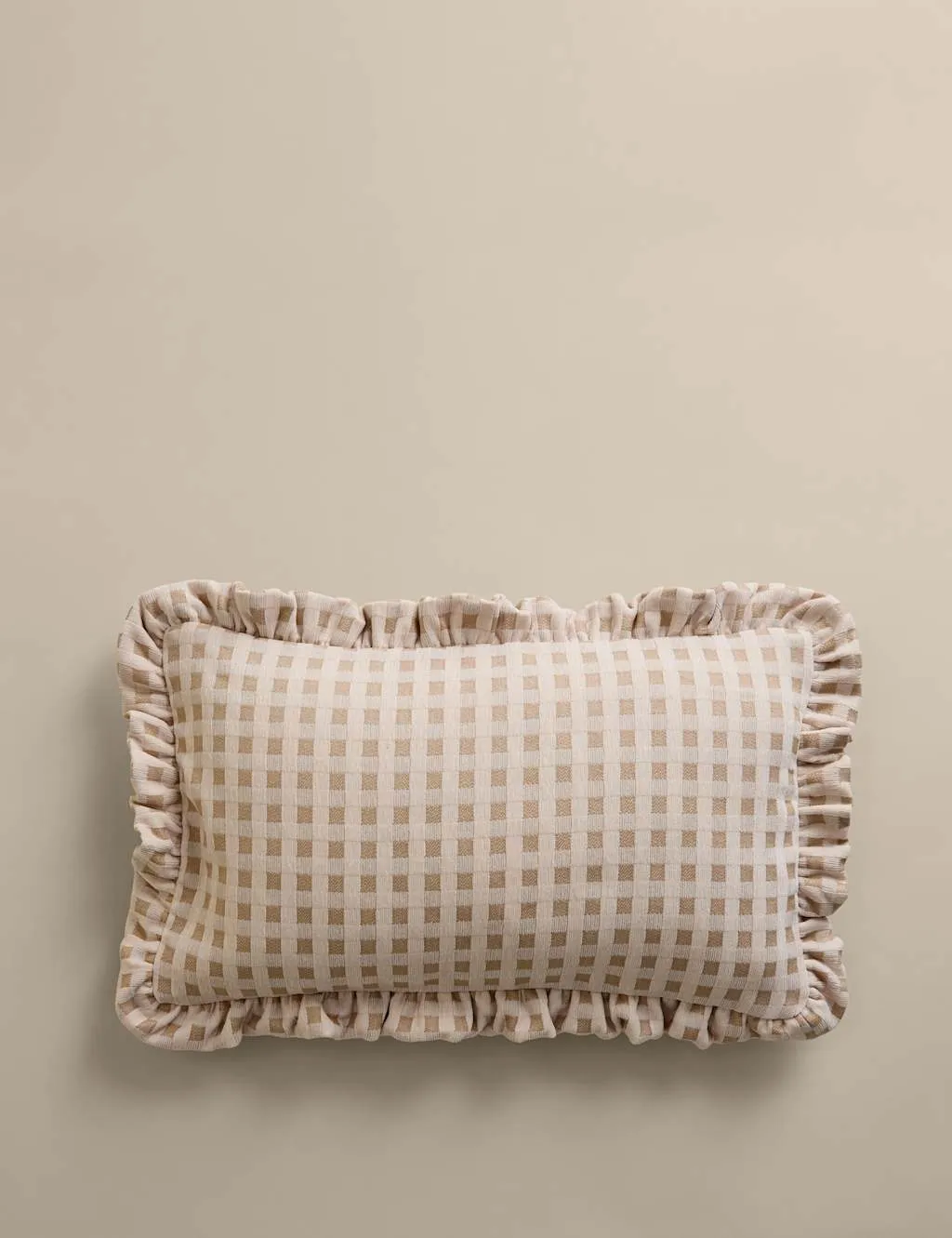 M&S Chenille Woven Gingham Bolster Cushion Neutral