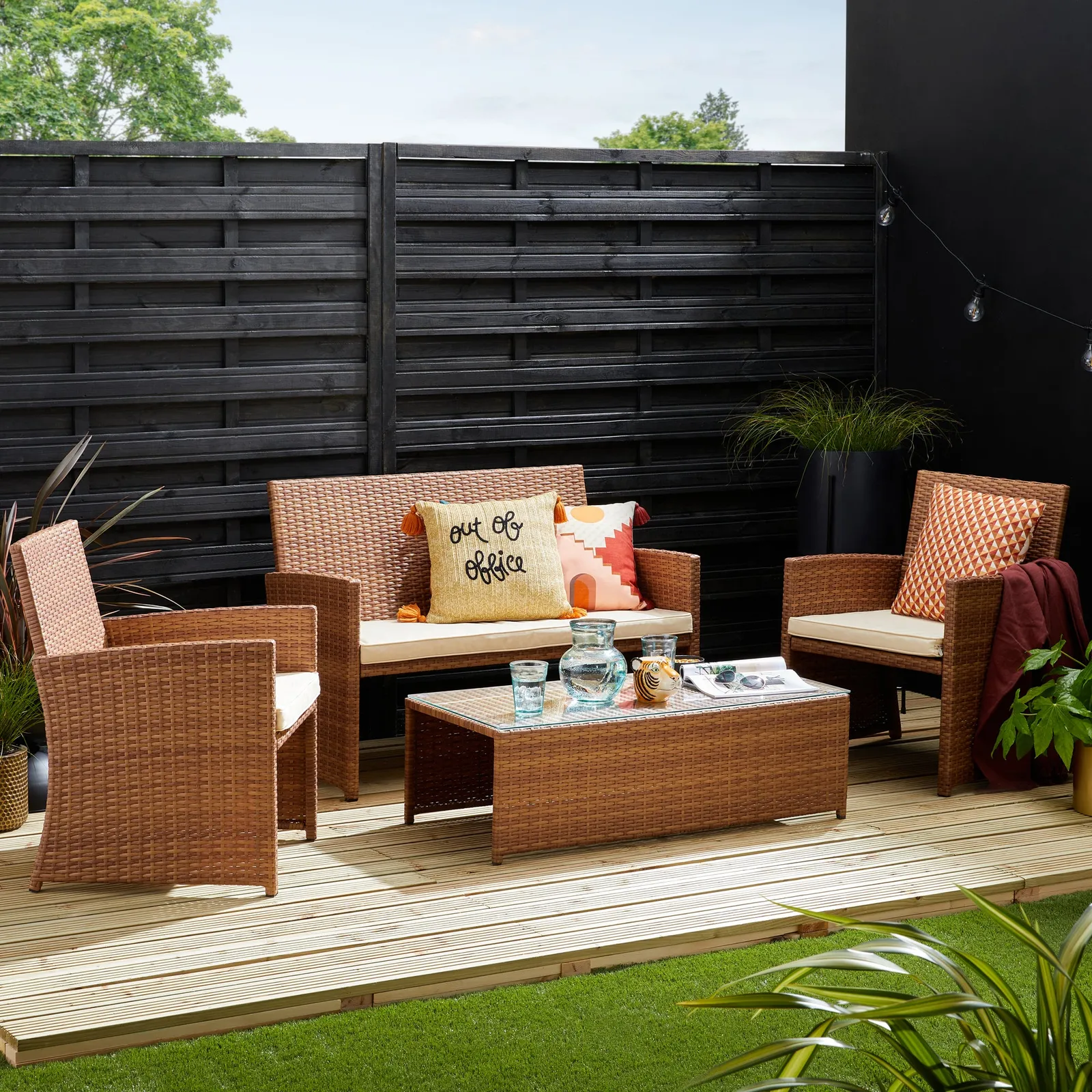 Cancun 4 Seater Rattan Taupe Conversation Set Brown