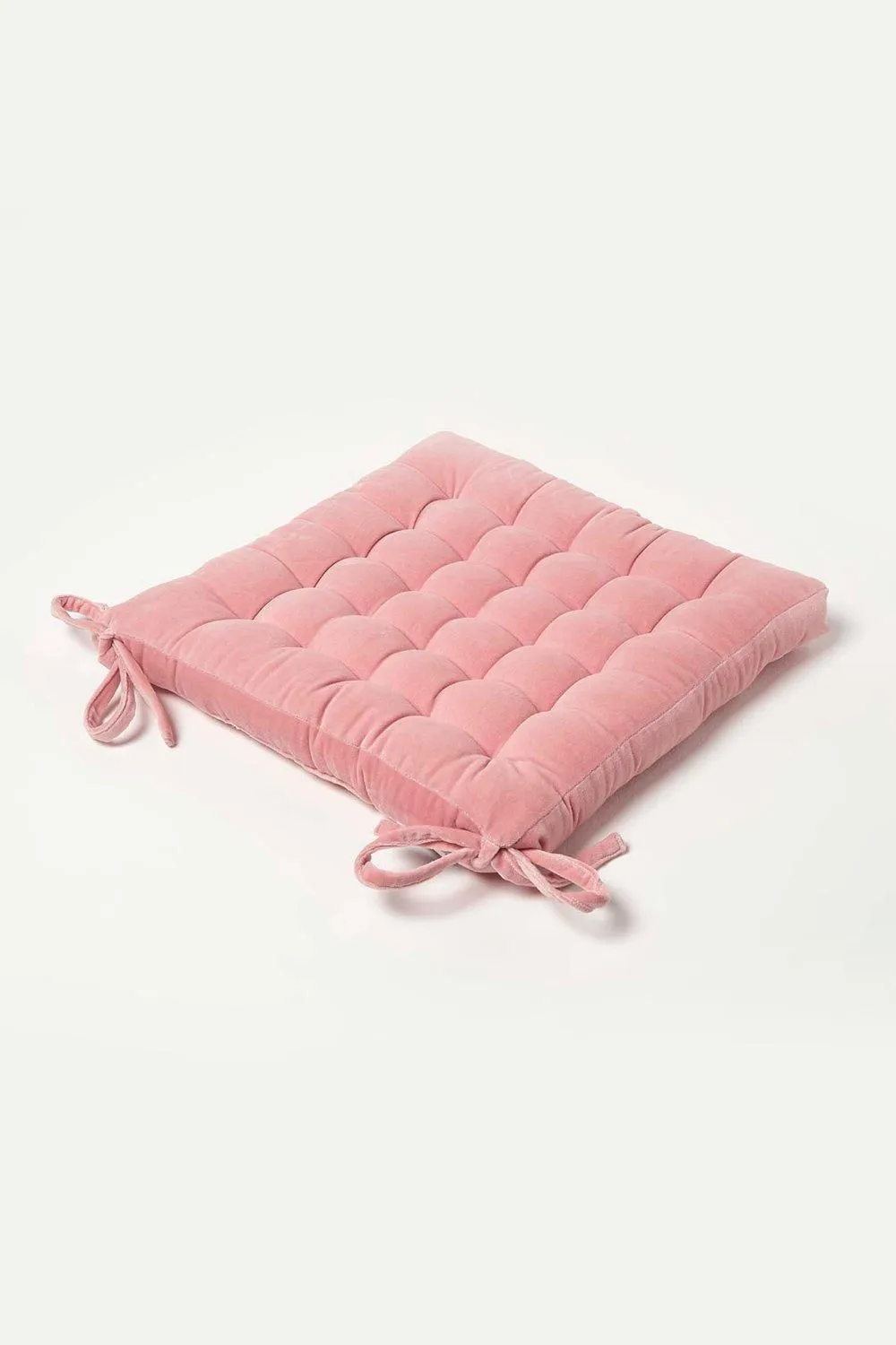 Homescapes Seat Pad Luxury 100% Cotton Velvet Indoor Outdoor Garden Cushion, 40cm in Pink