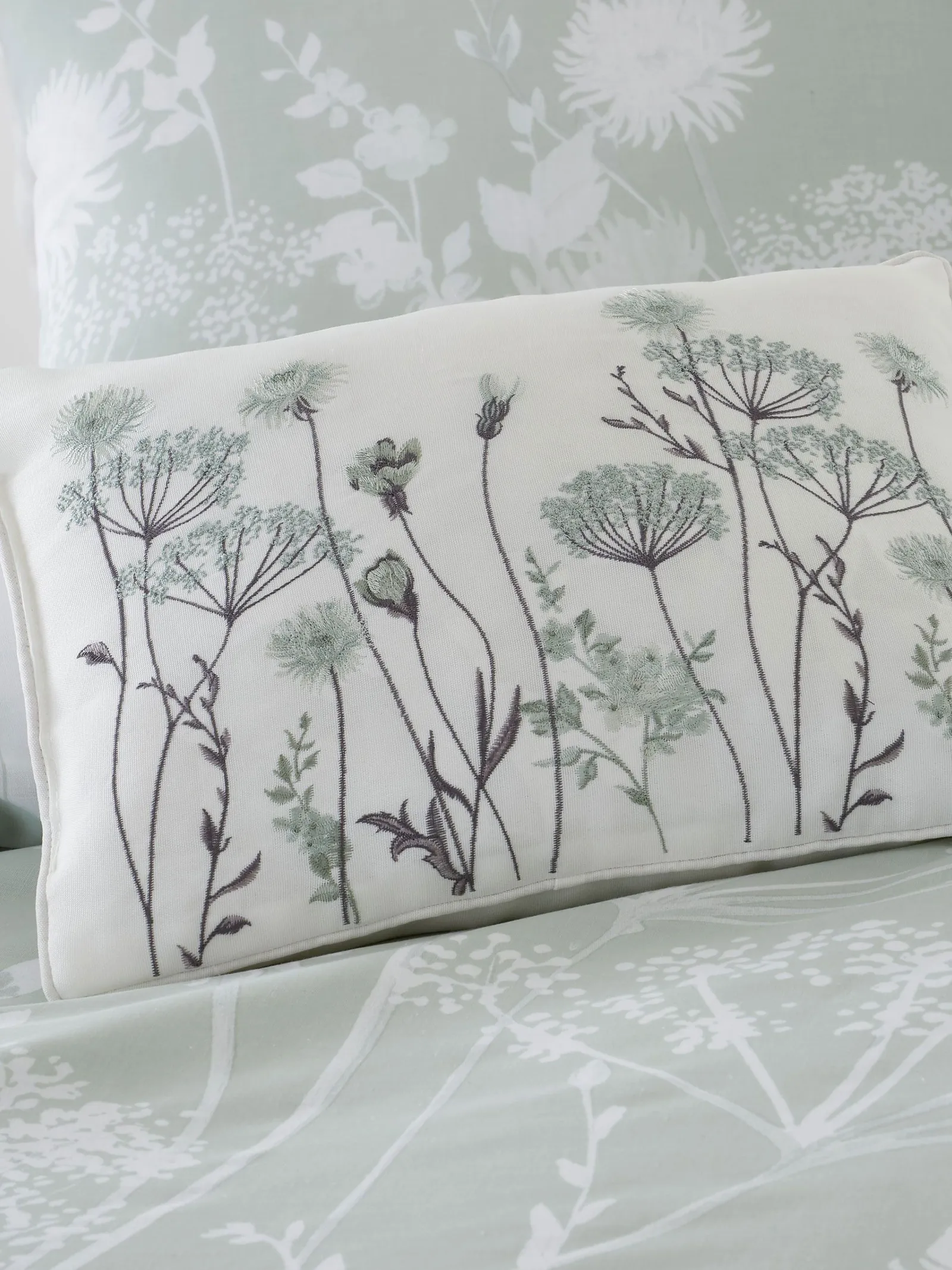 Catherine Lansfield 'Meadowsweet Floral' Cushion in Green