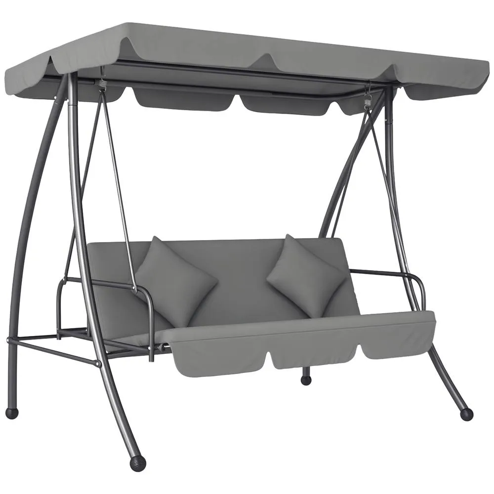 OUTSUNNY 2-in-1 Swing Chair 3 Seater Hammock Cushion Bed Tilt Canopy in Light Grey 2