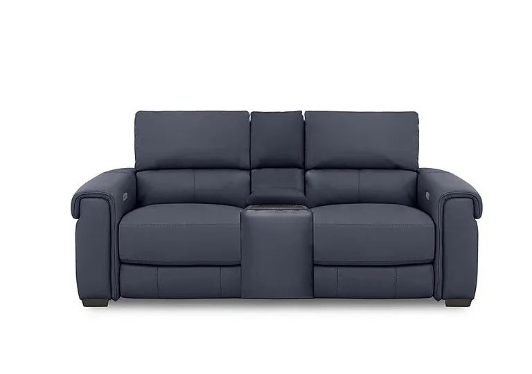 Nixon 2 Seater Leather Power Recliner Sofa with Cupholder Power Console - BV Ocean Blue