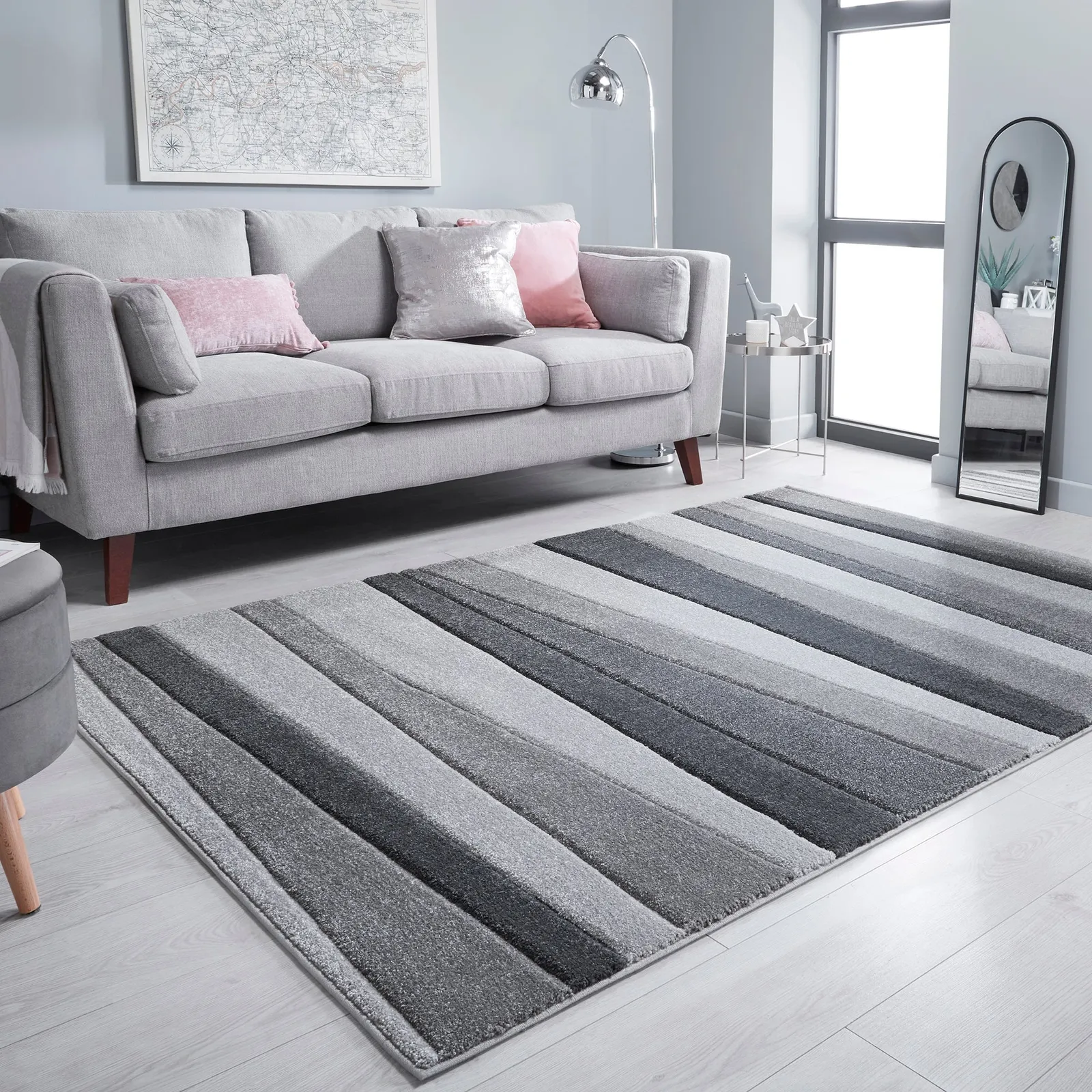 Pico Stripe Rug Charcoal and Brown
