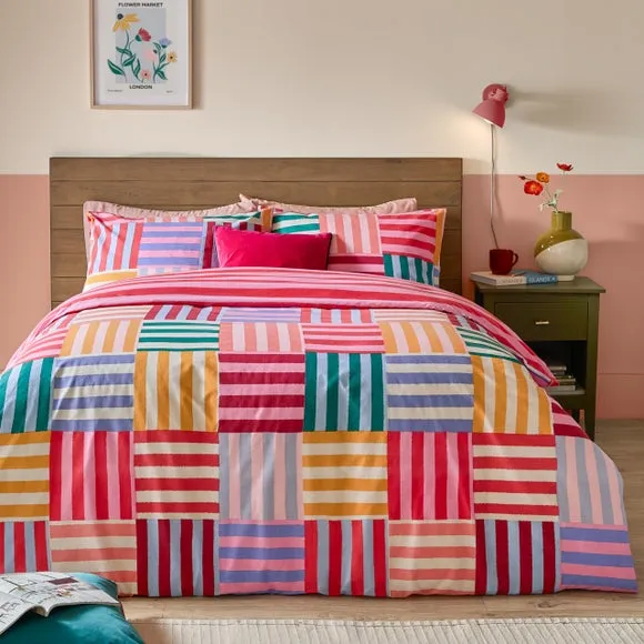 furn Ana Stripe Reversible Duvet Set Single, Multi
