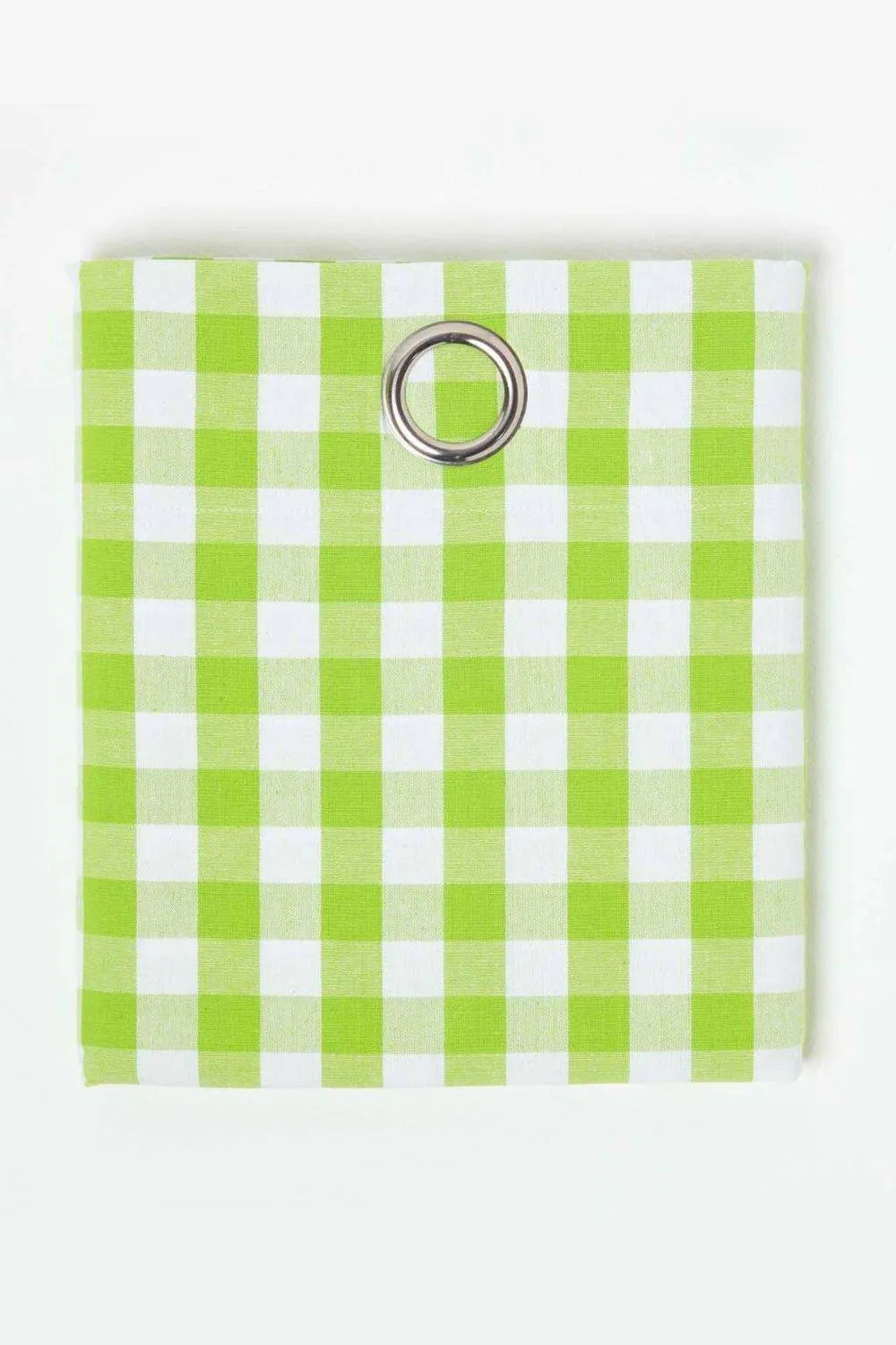 Homescapes Cotton Block Check Gingham Eyelet Curtain Pair in Green 3