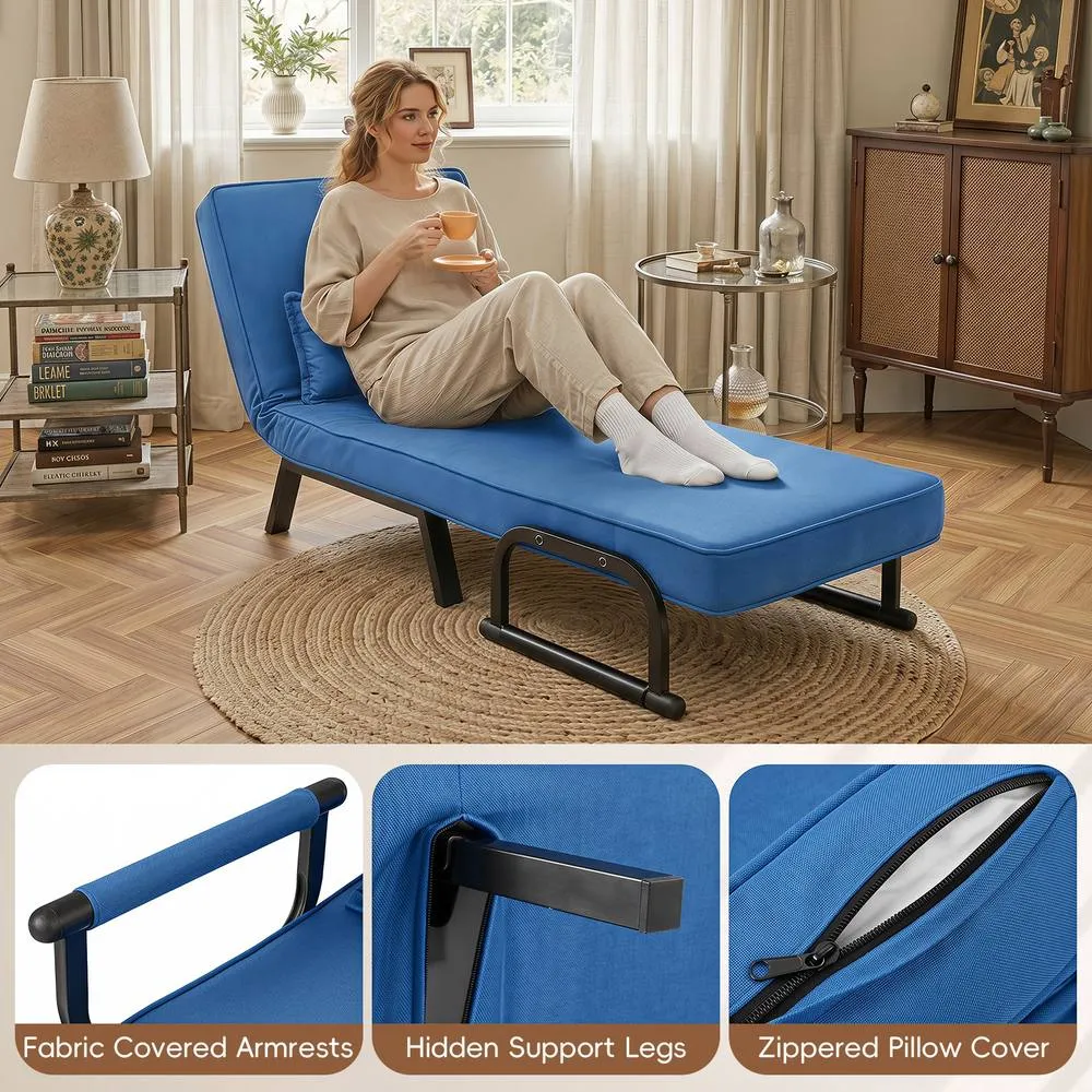 Costway Convertible Sleeper Chair 3-in-1 Folding Sofa Bed Adjustable Backrest in Blue 4