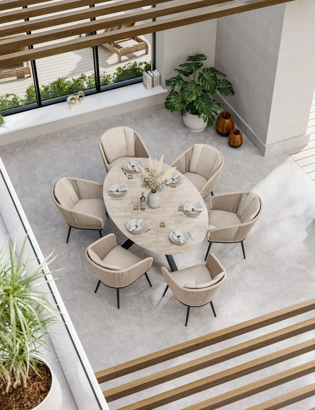 Royalcraft Bali 6 Seater Dining Set Beige Mix