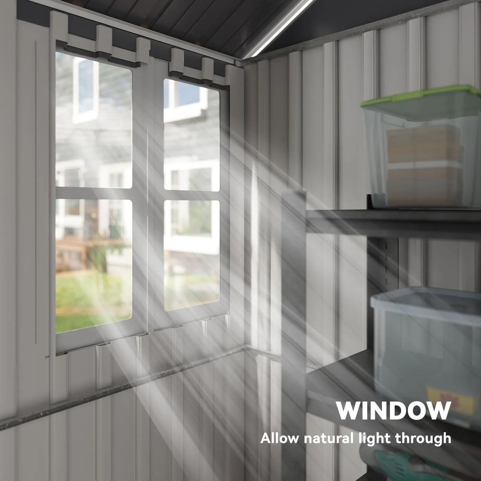 OUTSUNNY 8x6 ft Metal Garden Shed Outdoor Storage Shed with Doors Window Sloped Roof, Grey 6