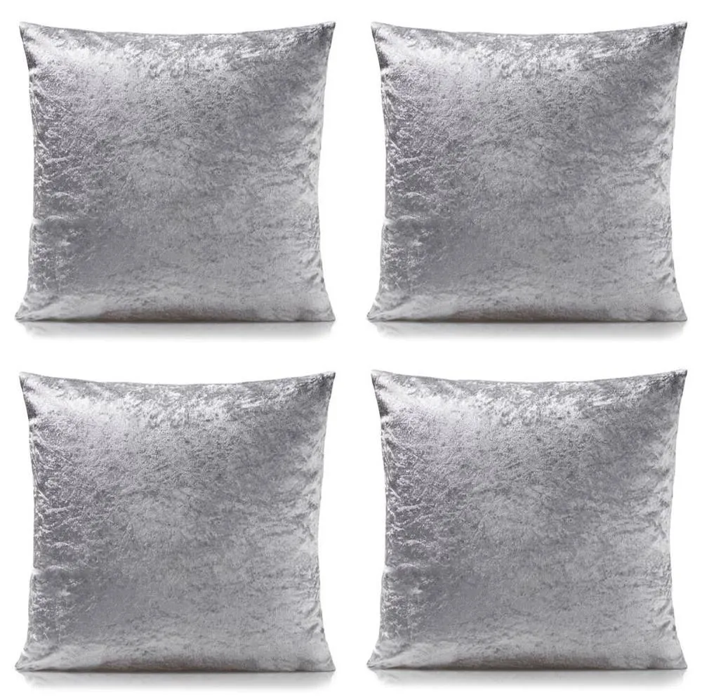 Luxury Living Crushed Velvet Cushions Set of 4 With Fibre Filled Pads in Silver