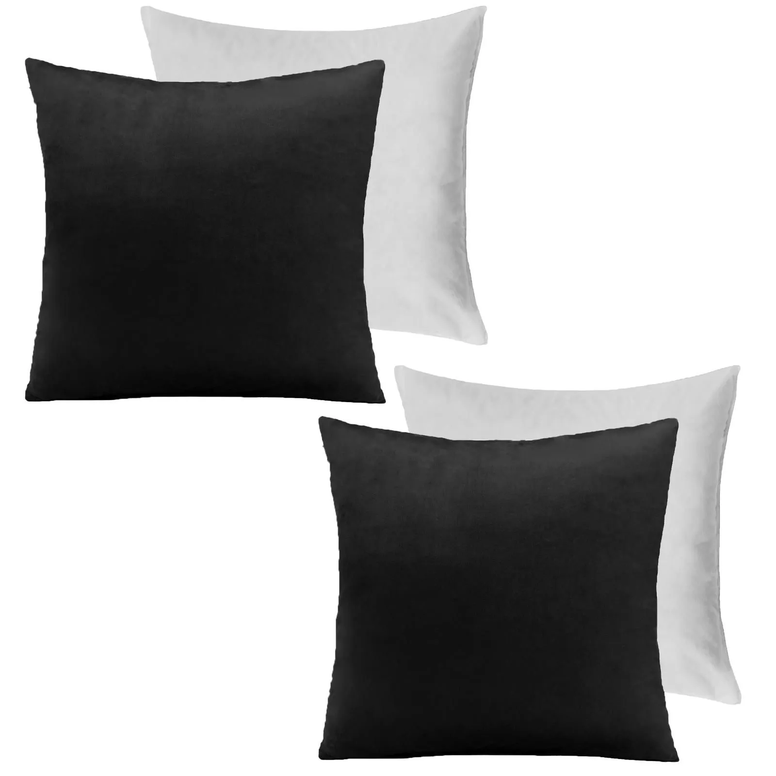 OHS 2 x Matte Velvet Filled Cushion Covers Soft Zip in Black