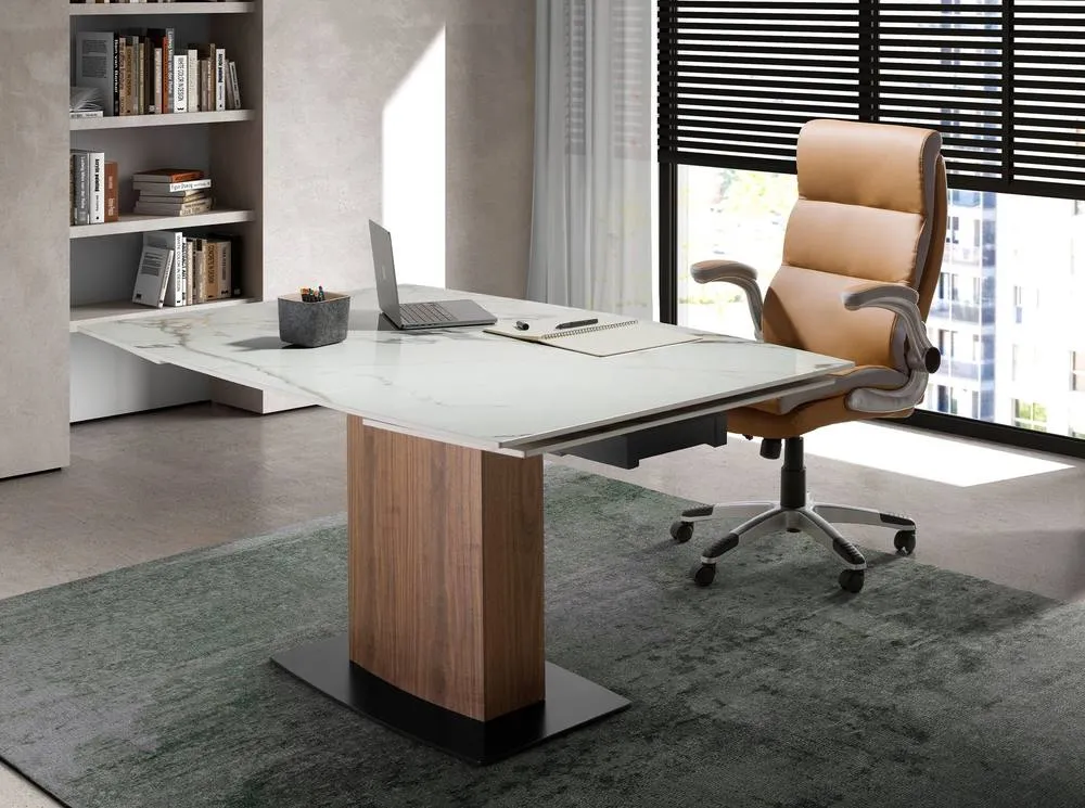 Angel Cerda Oval Extending Dining Table White Porcelain Marble 6