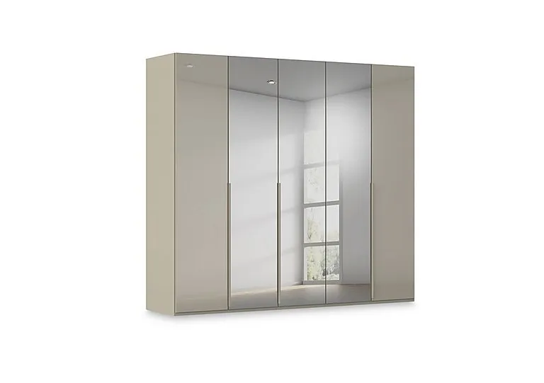 Haven 251cm 5 Door Hinged Wardrobe with 2 Glass Doors and 3 Mirror Doors
