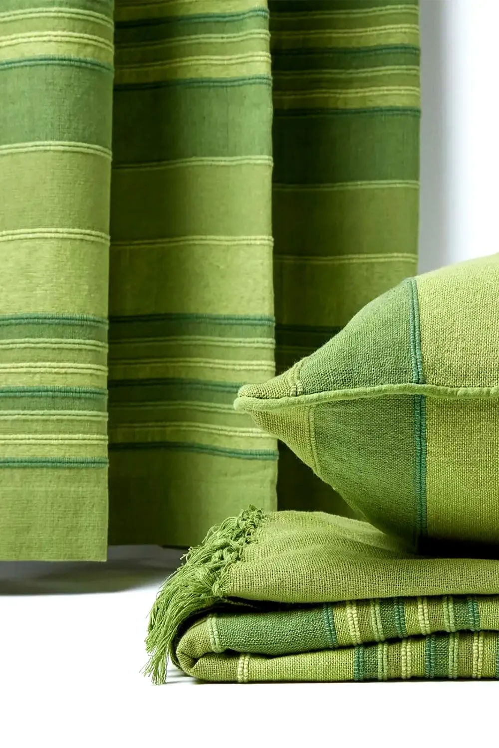Homescapes Cotton Morocco Striped Curtain Pair in Green 4