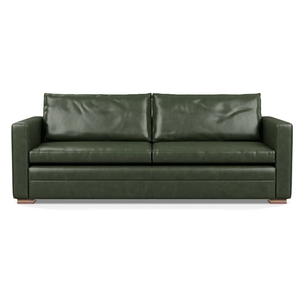 Heal's Palermo 4 Seater Sofa Stonewash Leather Vintage Green 278 Brass and Walnut Feet 1