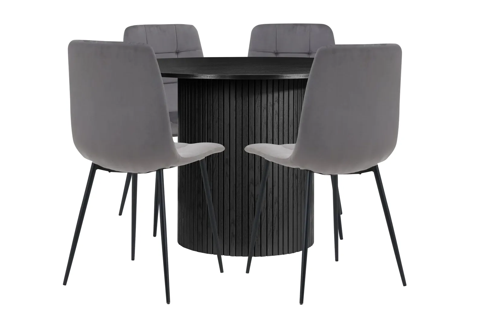 Birlea Axel Round Fluted Dining Table with 4 Chairs in Black