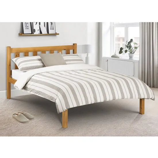 Poppy Solid Pine Double Bed In Low Sheen Lacquer