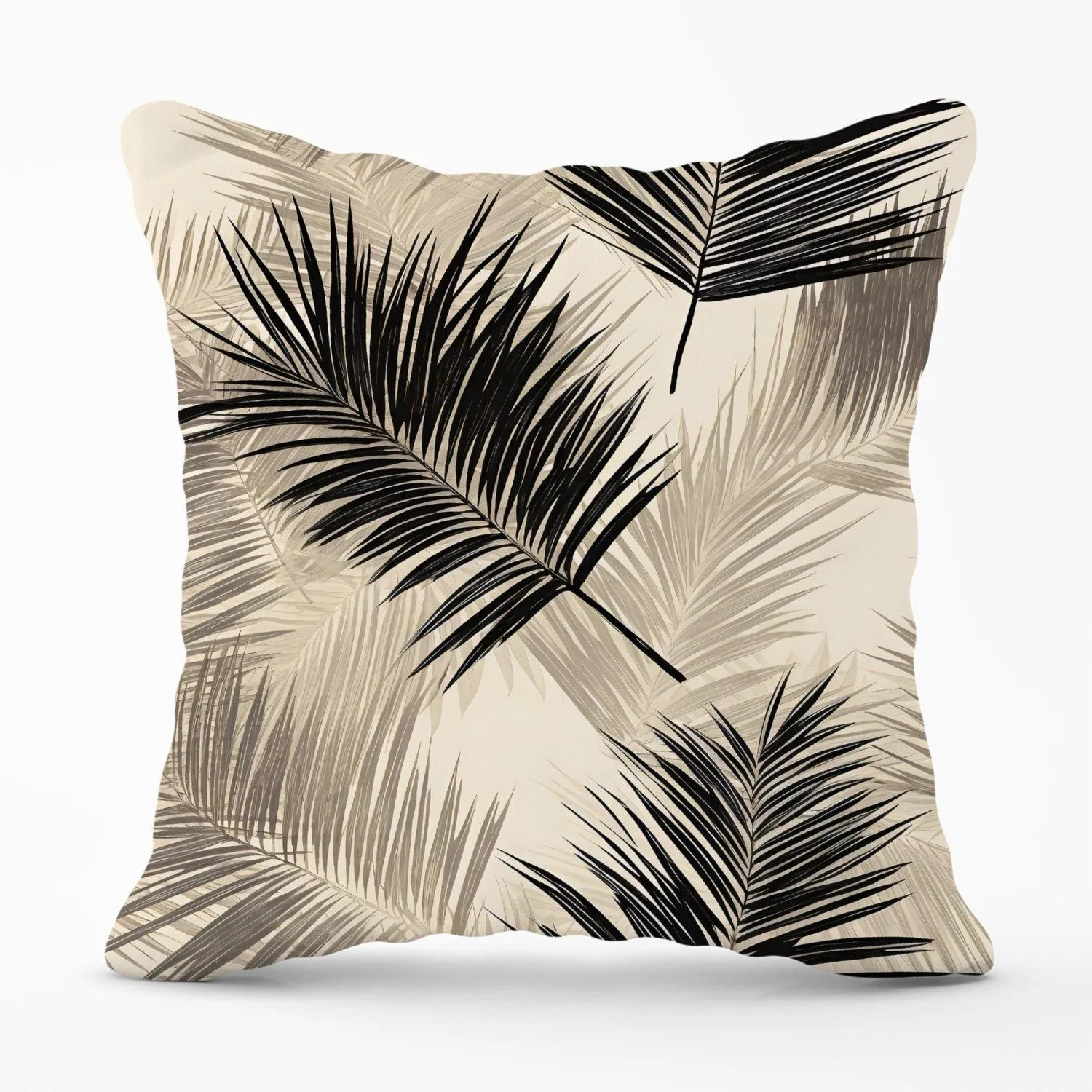 Warren Reed - Designer Black & White Tropical Palm Leaves Outdoor Cushion in Grey