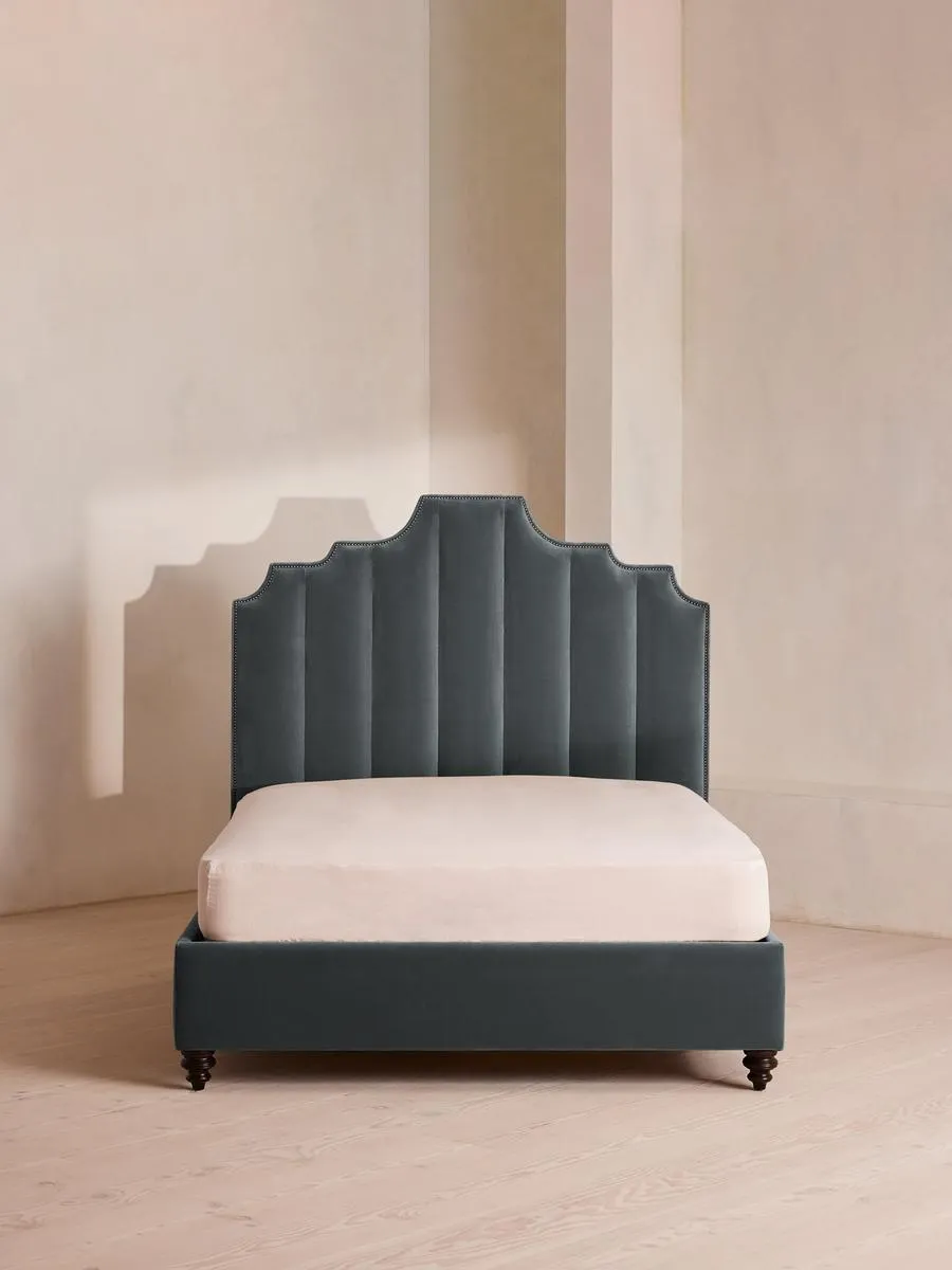 Gerrard Bed, Super King, Velvet, Grey Blue