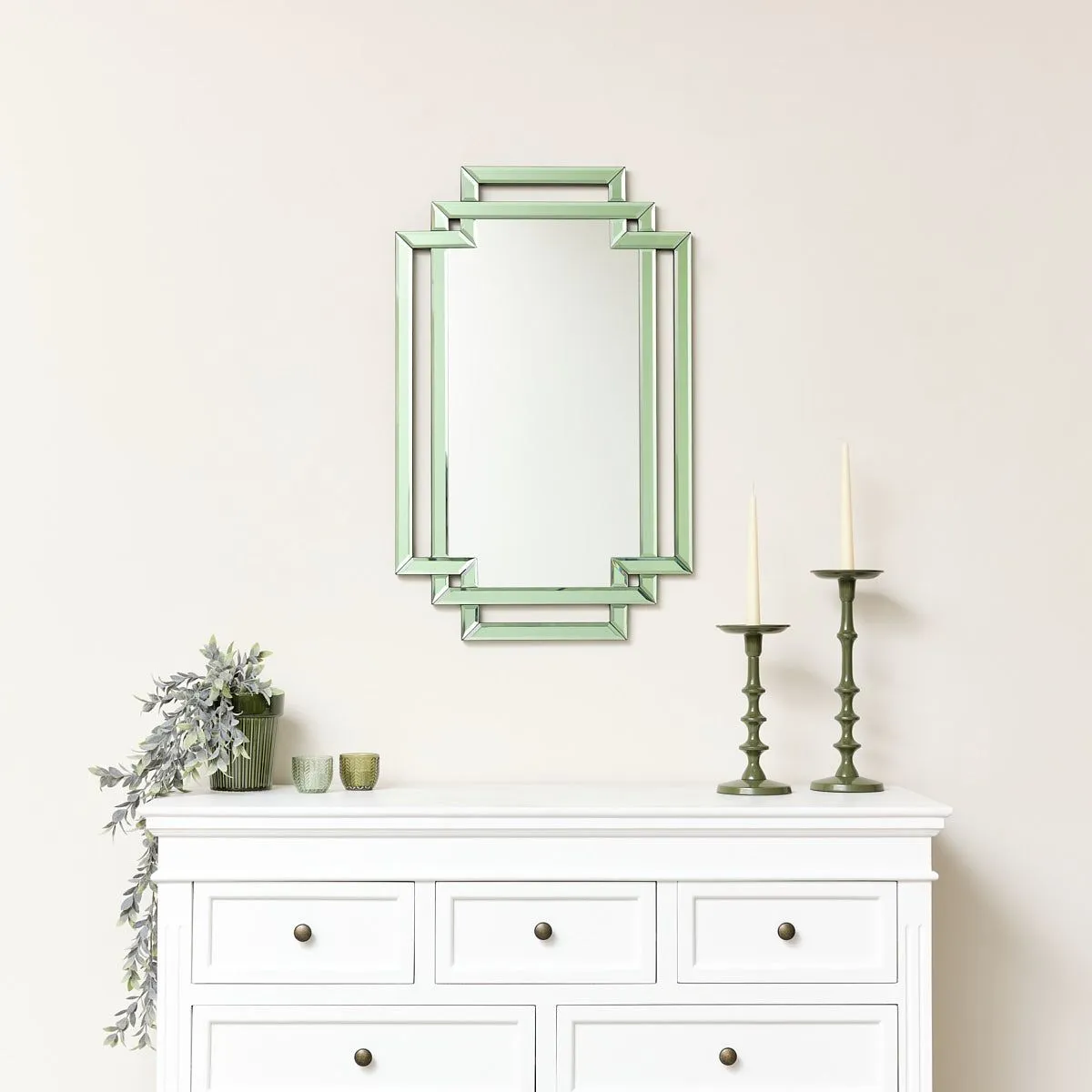 Melody Maison Green Glass Art Deco Rectangle Wall Mirror - 80cm X 50cm 6
