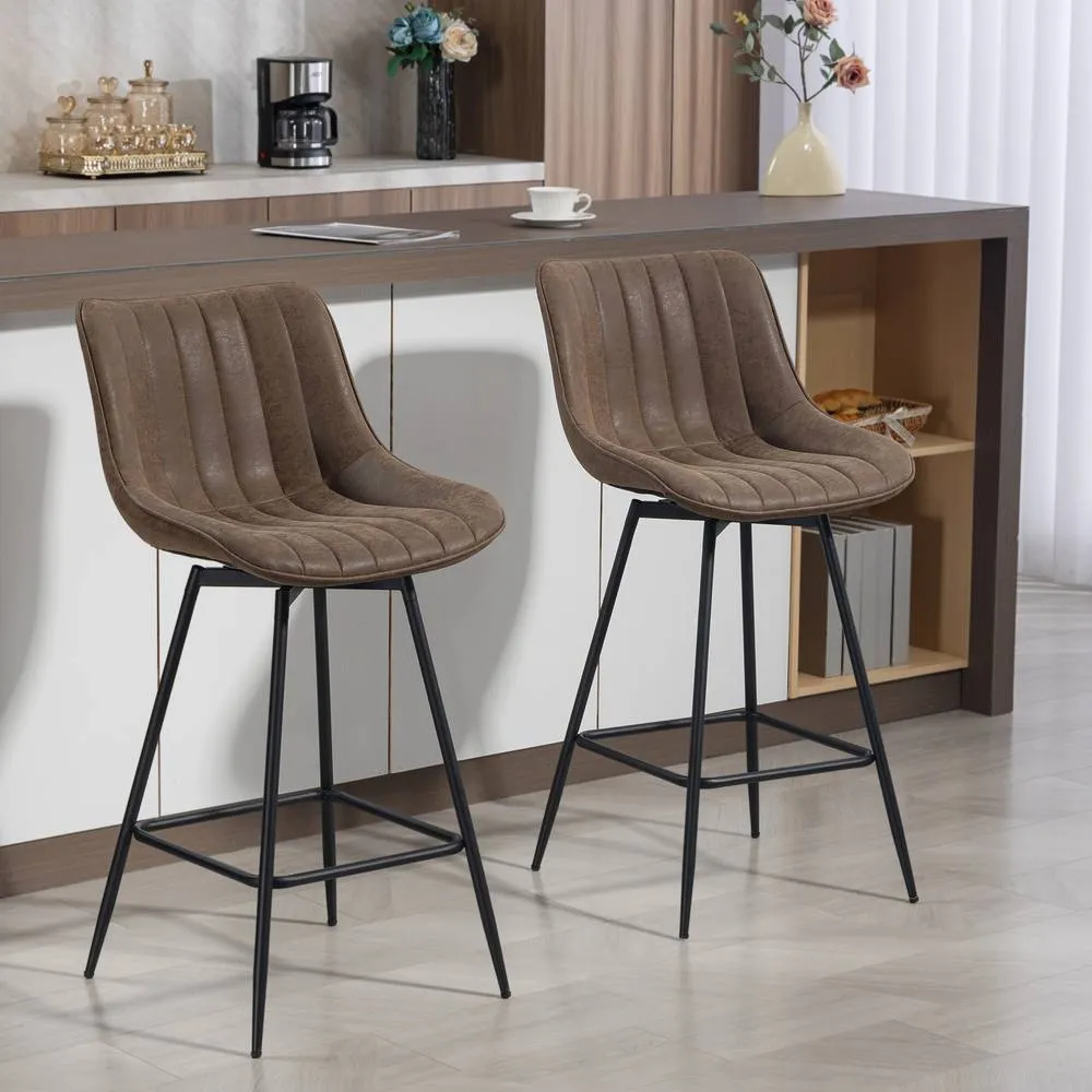 HOMCOM Swivel Bar Stools Set of 2, PU Leather Upholstery, Brown