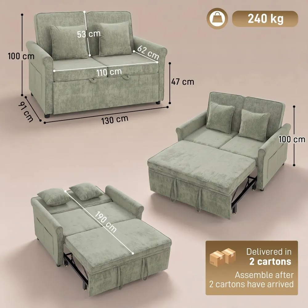 HOMCOM 2 Seater Sofa Bed, 3-in-1 Convertible Pull Out Sofa Bed, Light Green 3