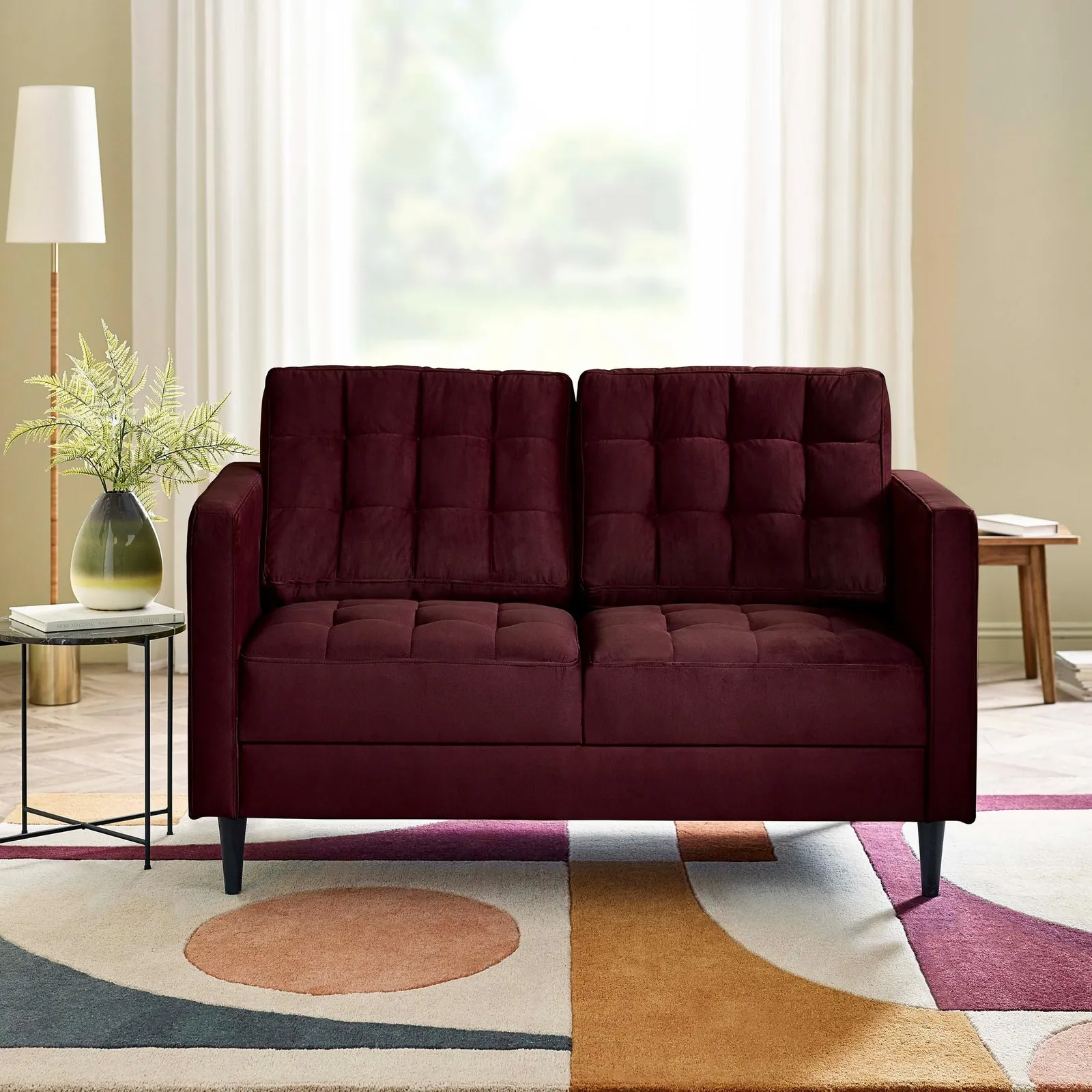 FurnitureboxUK Jade 2-Seater Soft Touch Velvet Sofa With Solid Wood Frame in Maroon 2