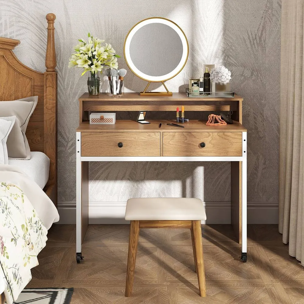 Costway Extendable Computer Desk Convertible Home Office Desk w/ Drawers in Natural 6