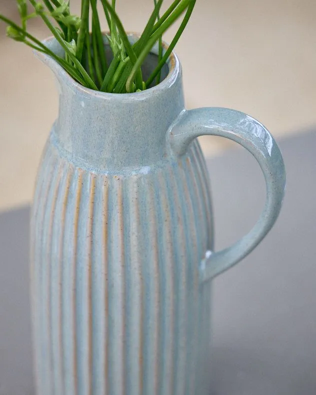 Dibor Traditional Tall Ribbed Blue Decorative Pitcher Jug Vase in Grey 2