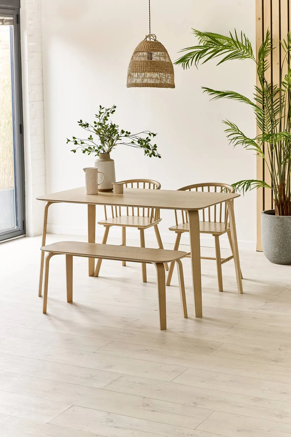 Julian Bowen Kaito 2 Seater Dining Bench with Curved Legs in Light Oak 3